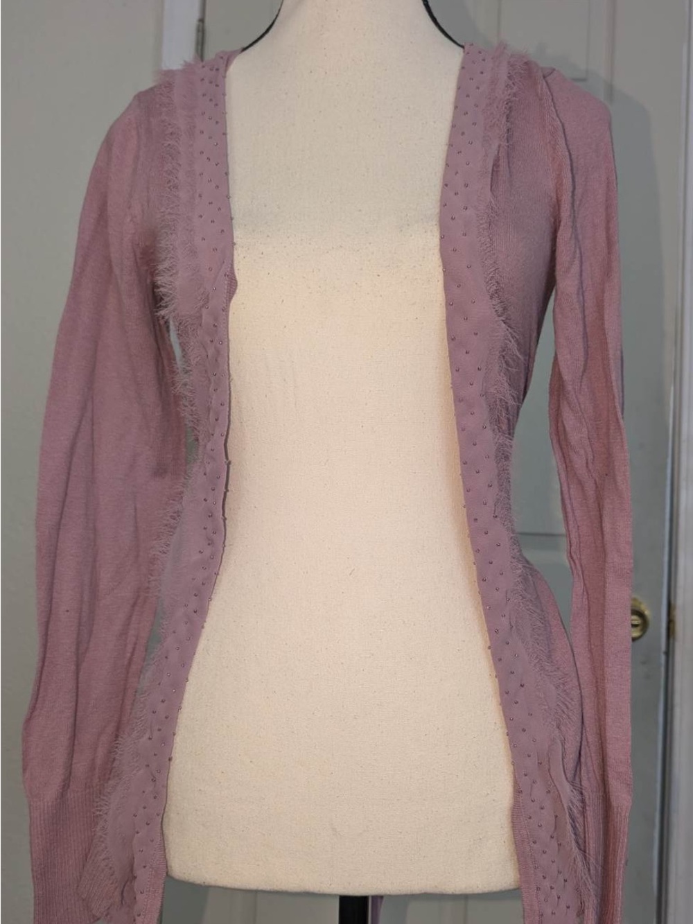 LC Lauren Conrad Dusty Mauve Open-Front Cardigan